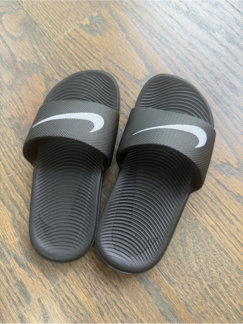 Nike Black Slides with White Swoosh